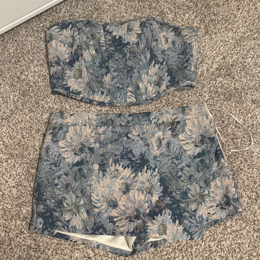Altar'd State Blue and Cream Floral Set